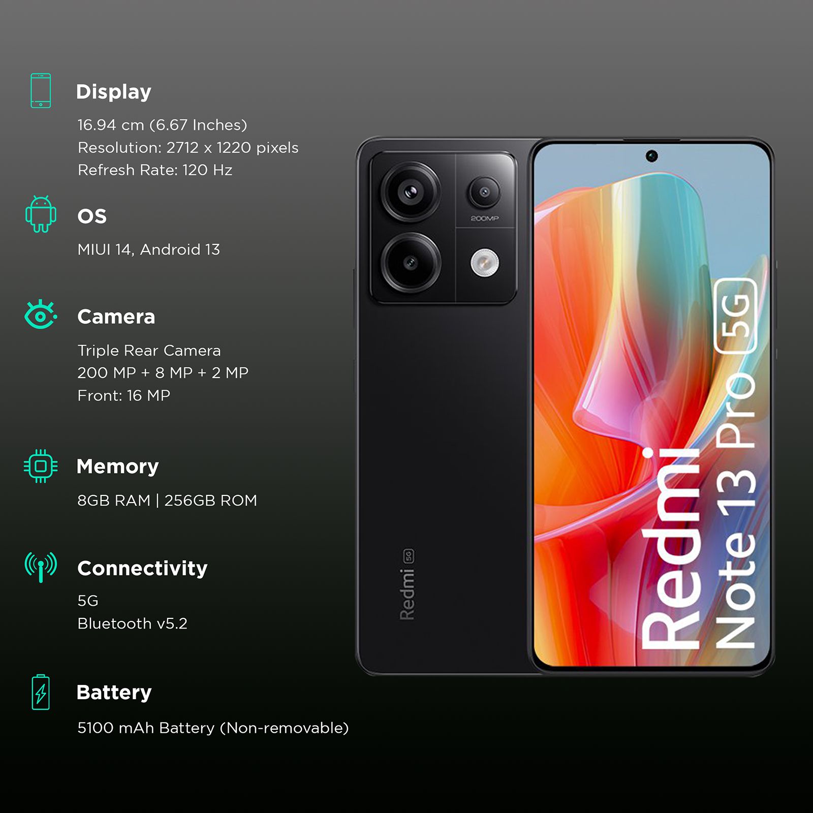 redmi note 13 pro  5g midnight black 8 256gb